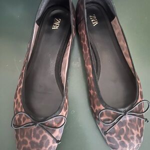 Zara Animal Print Flats with Bow